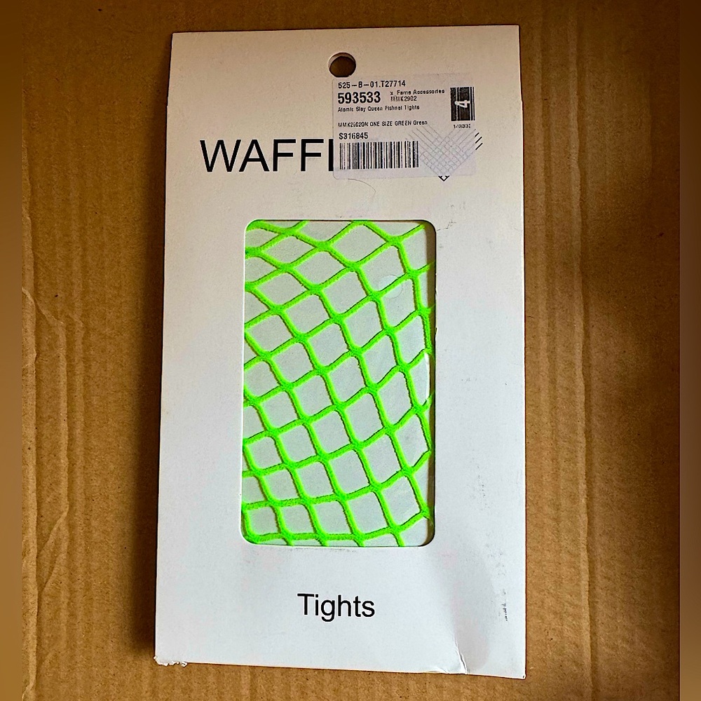 WAFFLE Neon Lime Fishnet Pantyhose Tights Green Fishnets NEW IN PACKAGE
